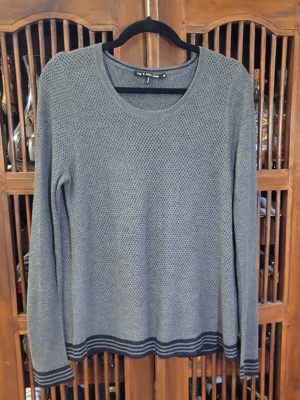 rag & bone Gray Perforated Knit Crewneck Sweater